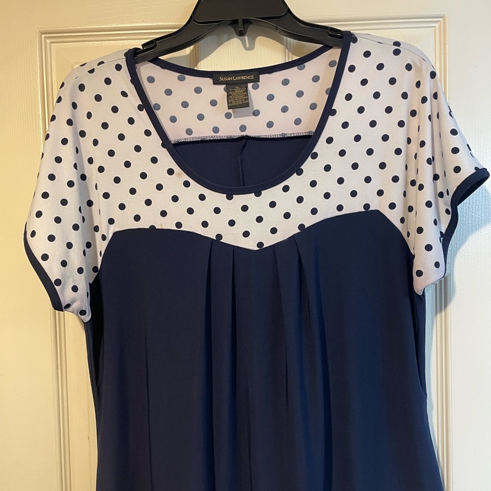 Susan Lawrence Navy and White Polka Dot Blouse